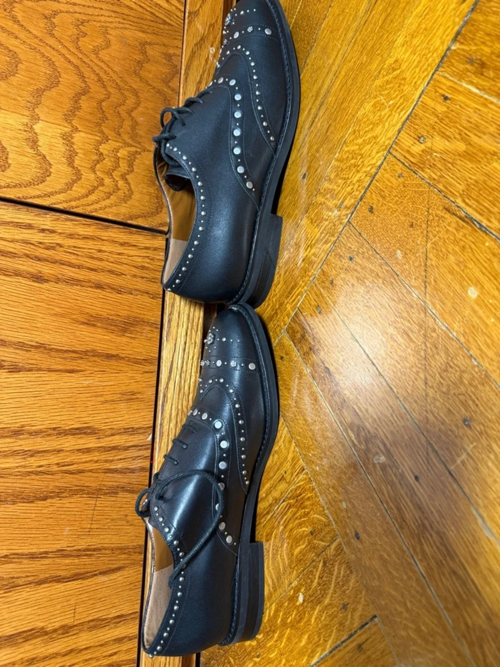 Coach Black Studded Wingtip Leather Oxfords